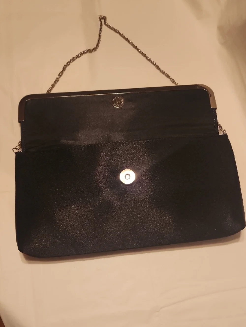 Vintage Black Satin Clutch with Rhinestone Trim